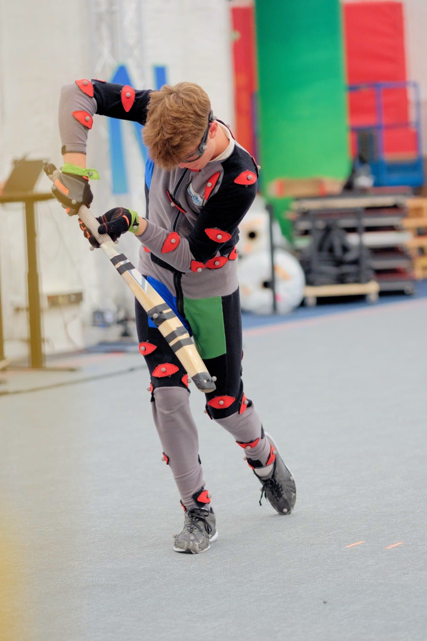 Cricket batting movement being recorded during the motion capture session