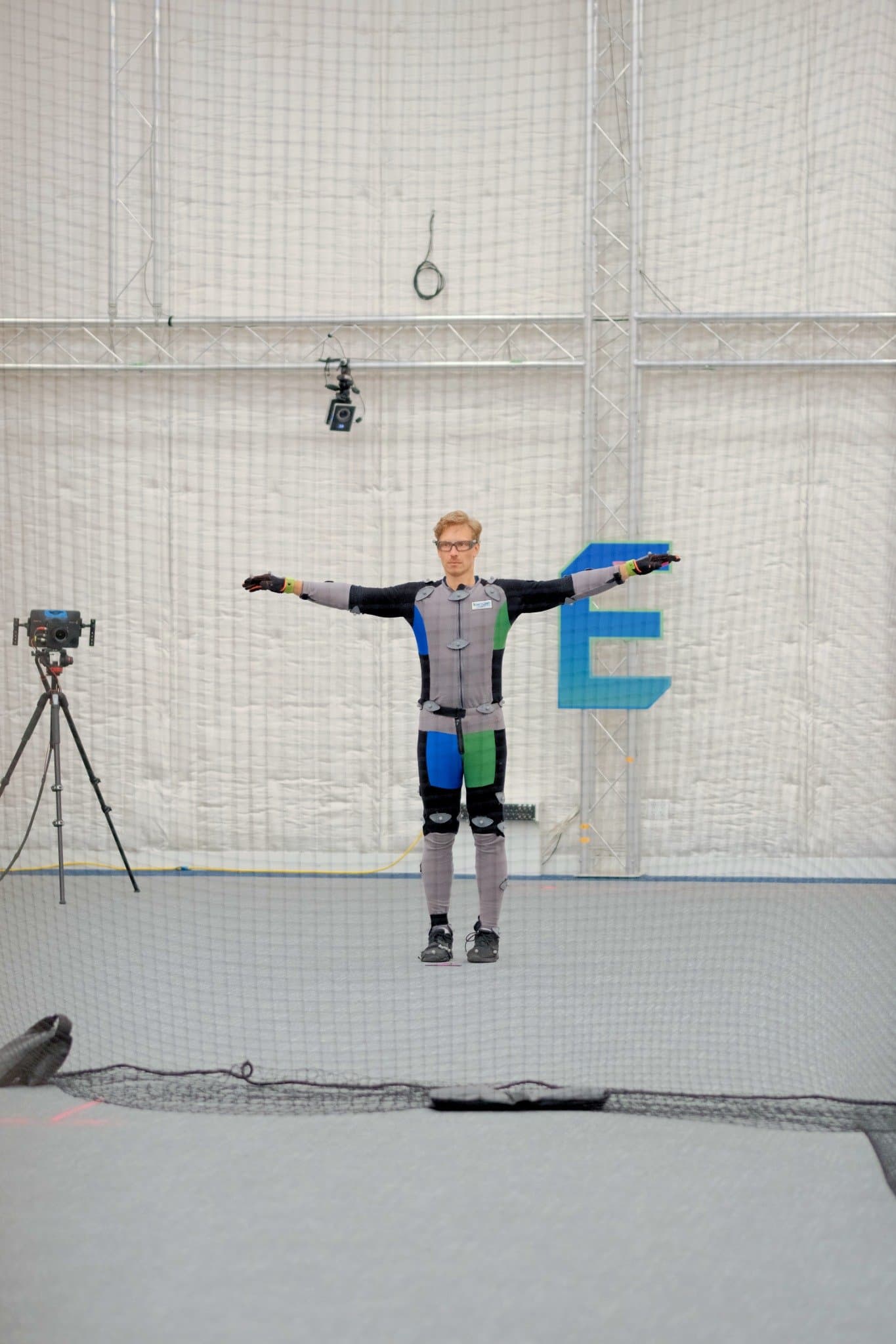 Motion capture performer during calibration at Beyond Capture Studios